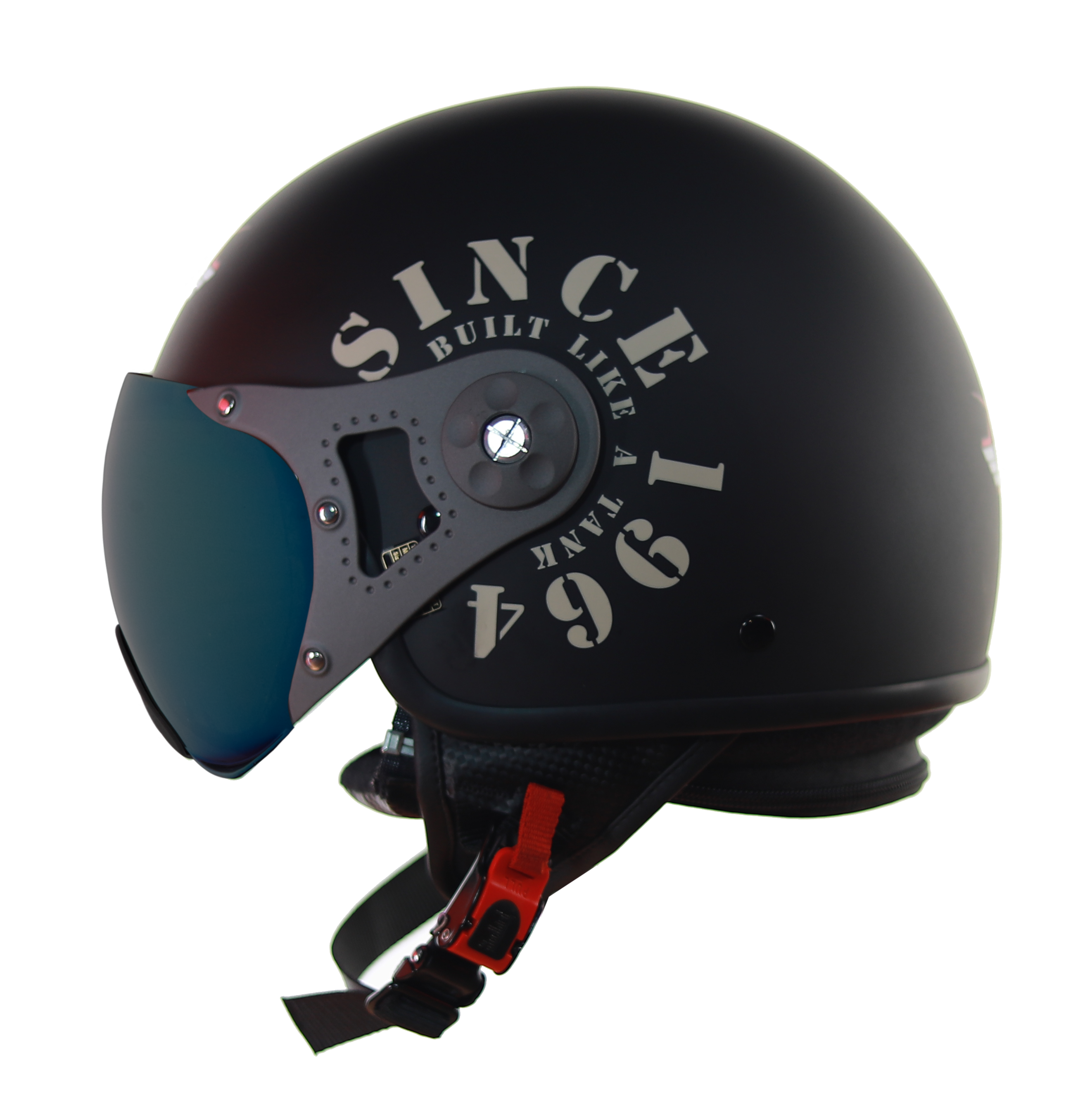 Steelbird SB-27 7Wings Tank Open Face Graphic Helmet (Matt Black Desert Storm With Chrome Gold Visor)